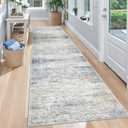 Rug Runners for Hallways Non Slip - 2x8 Runner Rug for Bedroom, Washable Runner with Rubber Backing, Soft Low-Pile Carpet for Kitchen, Laundry, Bathroom (2'x8', Blue/Brown/Ivory)
