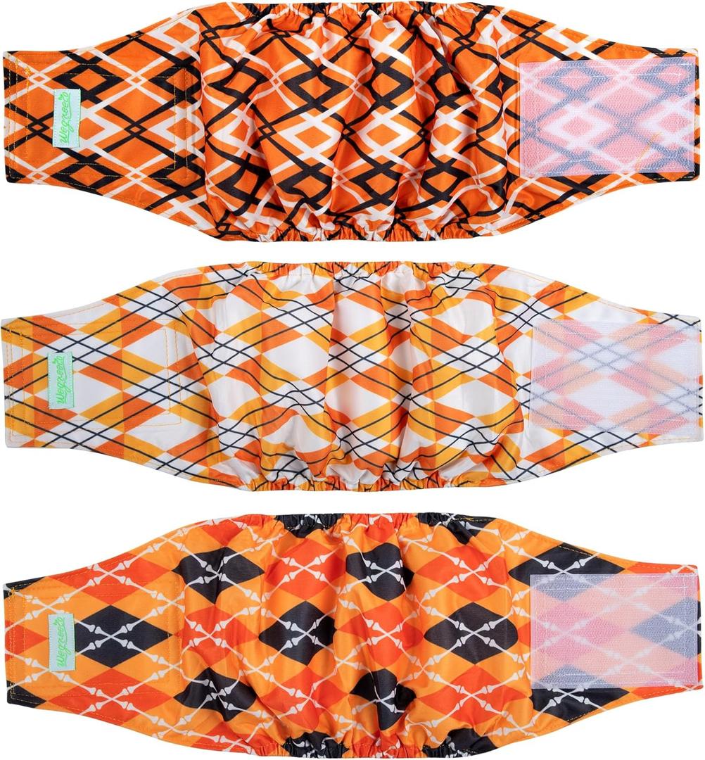 wegreeco Washable Male Dog Belly Band (Stylish Pattern)- Pack of 3 - Washable Male Dog Belly Wrap, Dog Diapers Male (Yellow Geometric, Medium)