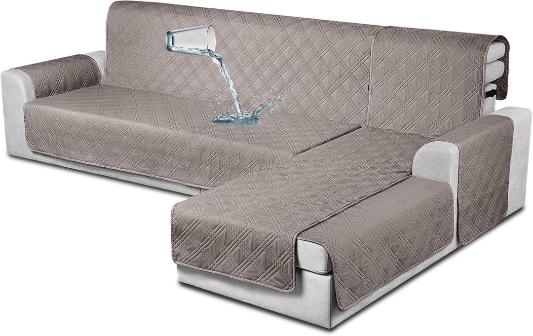 TAOCOCO Waterproof Sectional Couch Covers L Shaped Sofa Covers Chaise Lounge Cover 3pcs Reversible Sofa Covers for Sectional Sofa Pet Kids Furniture Protector with Elastic Straps(X-large, Light Brown)