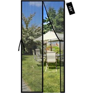Magnetic Fly Screen Door with Stay Open Buckles - Heavy Duty Self-Sealing Mesh,Powerful Magnets,Full Frame Magic Tape (Fit for Door Size:30x80 Inch,Screen Itself Size:32x82 Inch, Black)