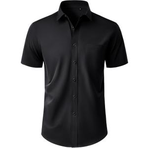 Alimens & Gentle Mens Short Sleeve Dress Shirt Wrinkle Free Wedding Business Casual Summer Button Down Shirt with Pocket (Black, M)