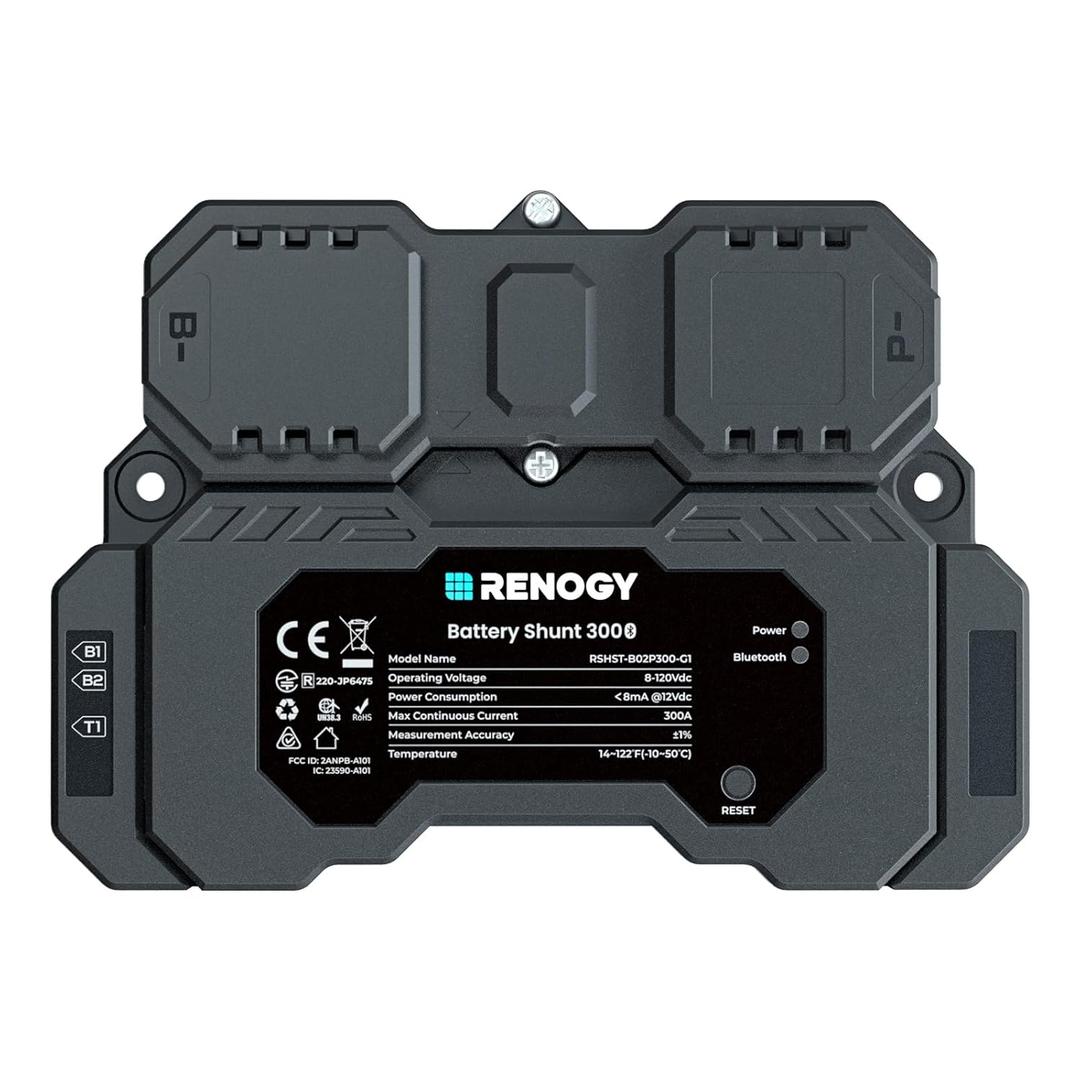 Renogy Battery Shunt 300, Remote Battery Monitoring, Range 8V-120V up to 500A, High Precision Current Sensor, Compatible Lead Acid, LFP, Li-ion, and Ni-MH Batteries
