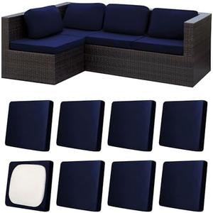 MRGSDL 8Pcs Patio Cushion Covers,Outdoor Cushions Covers,Stretch Cushion Covers Replacement, Washable and Reusable Furniture Protectors(Navy Blue)