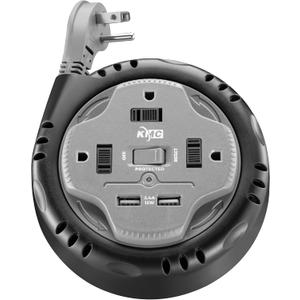KMC 3-Outlet Surge Twist Cord Reel, 2 USB Ports, Retractable Power Strip Surge Protector, 735J Surge Protection, 5ft Retractable Extension Cord, 3-Prong Low-Profile Flat Plug, UL/ETL Certified, Gray