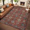 Living Room Rug 6x9, Soft Vintage Washable Area Rug Boho Low Pile Non-Slip Large Rug Farmhouse Indoor Floor Carpet for Living Room Bedroom Dining Room, Red