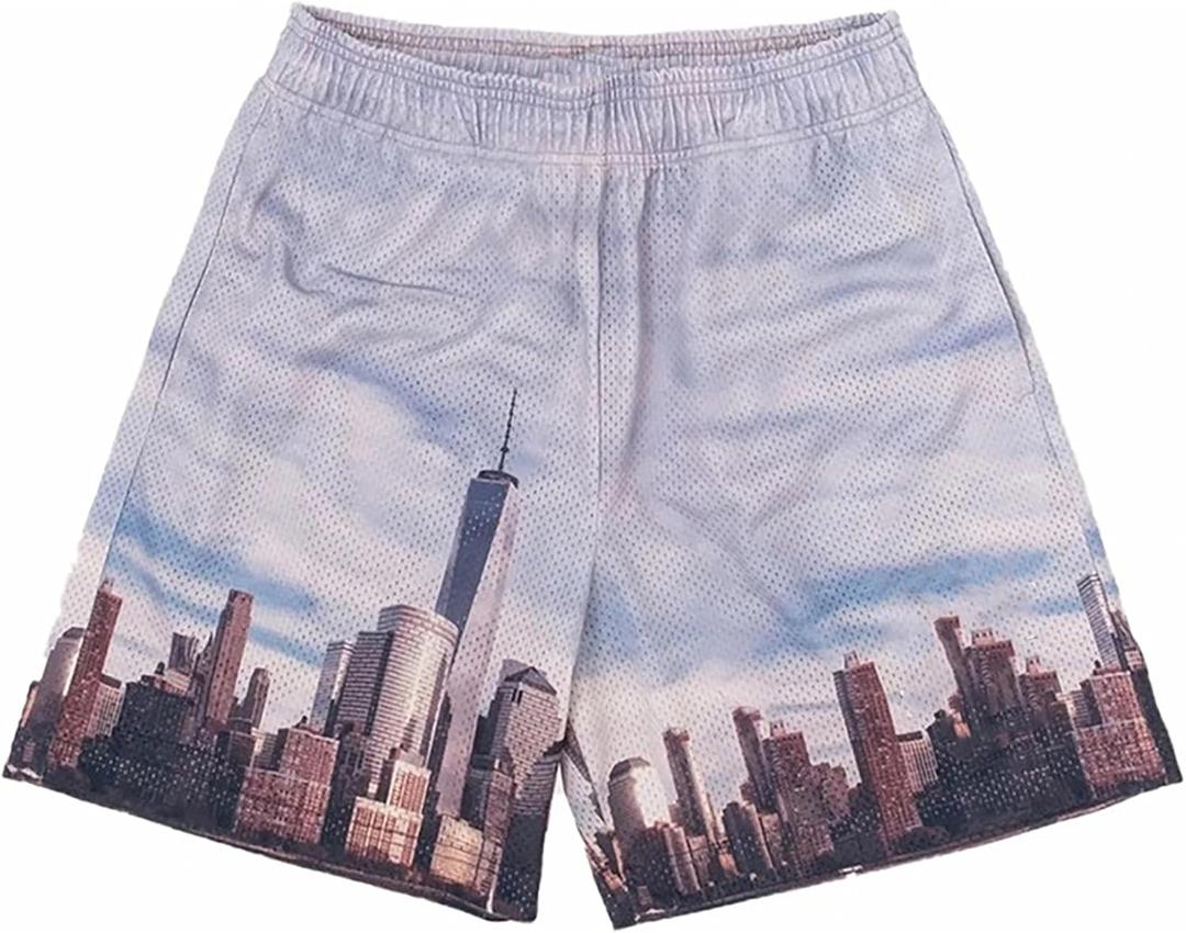 DIOTSR Mens Skyline Graphic Shorts Casual Streetwear Cool Basketball Shorts Running Workout Shorts with Pockets (X-Small)
