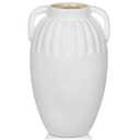 Ceramic Rustic Farmhouse Vase, 9 inch Pottery White Flower Vase with 2 Handles for Centerpieces Pampas Grass Boho Modern Rustic Farmhouse Decor for Living Room Kitchen Countertop Dinner Table Shelves