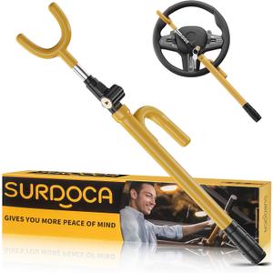 SURDOCA Upgraded Car Steering Wheel Lock Anti-Theft Device, Steering Wheel Locks for Car SUV Van, Easy Installation, Rubber Protection, Extendable Universal Security Device (XL-16.9" Extendable Length, Yellow)