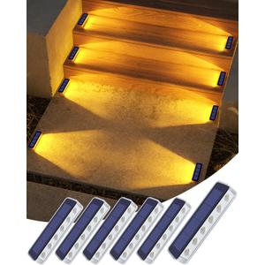 DetarZinLED Solar Step Lights for Outside,6 Pack Solar Stair Lights Outdoor Waterproof,Warm White Deck Light Solar Powered Waterproof for Steps,Stairs,Walkway,Sidewalk,Patio,Pathway