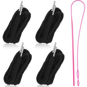 4 Pcs Drawstring Cords, 51 Inch Drawstring Cords Replacement, Hoodie Strings Draw String Lanyard String with Easy Threader Tool for Sweatpants, Shorts, Pants, Jackets, Clothes Rope, Hoodies (Black)