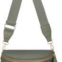 Pure Colour Crossbody Bum Bags for Women Spacious Checkered Cross body Bag Nylon Trendy Fanny Pack for Travel (Beans Green)