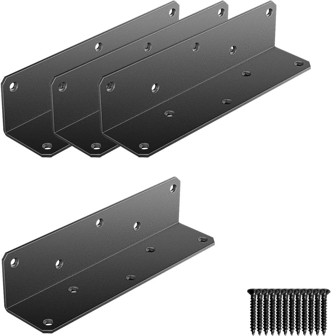 8" x 2" x 2" L Brackets Heavy Duty, Large Iron Corner Bracket Metal Joint, Thickness 3mm Including Screws, for Wooden Bookshelf Furniture Cabinet (Black-4PCS)