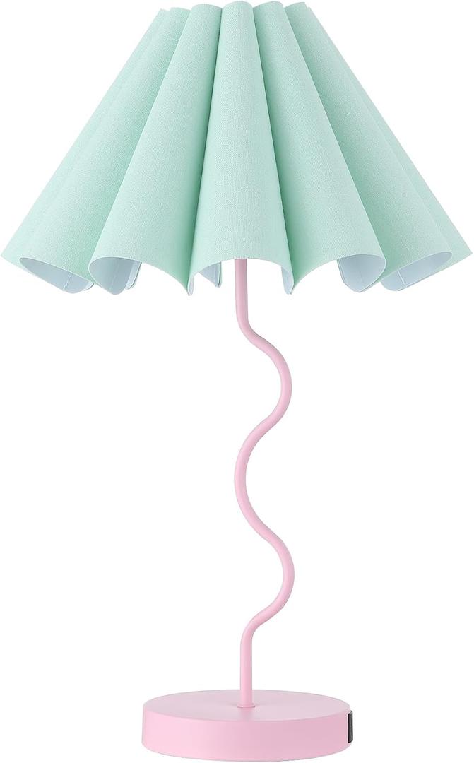 Table Lamp for Bedroom Nightstand Modern Touch Green Pink Lamp Dimmable Lamp for Living Room End Table with USB Port and Outlet