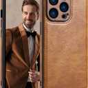 for iPhone 13 Pro Max Case Leather,Vintage Classic PU Leather Luxury Business Camera Frame Protection Cover,Soft Non-Slip Grip Anti-Scratch Shockproof Case for iPhone 13 Pro Max (Brown)