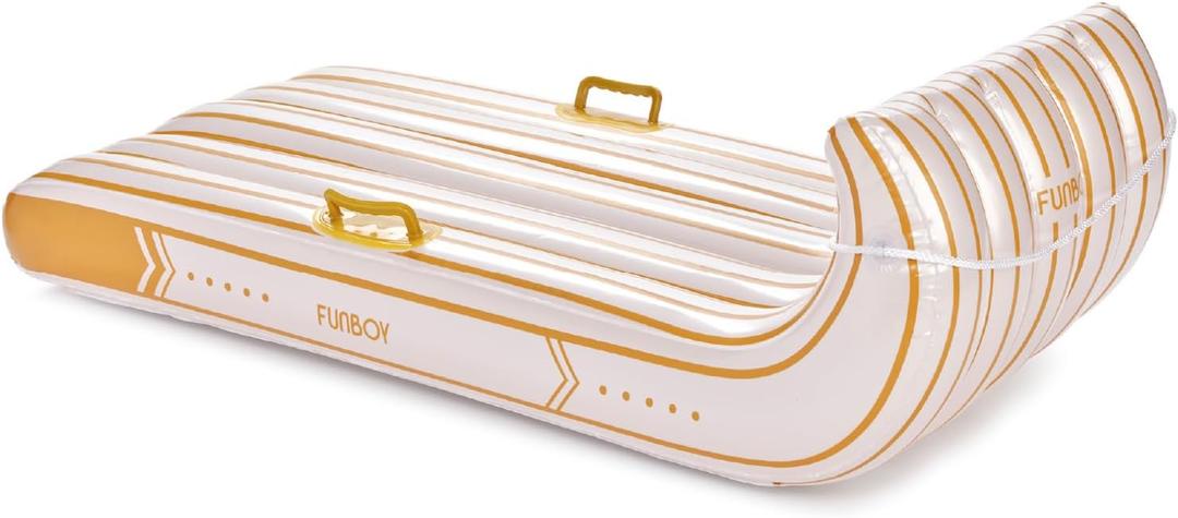 FUNBOY Gold & White Stripe Toboggan  Luxury Inflatable Snow Sled | Retro Holiday Stripe Design | Heavy-Duty Inflatable Winter Sled | Perfect for Snow Days & Holiday Fun
