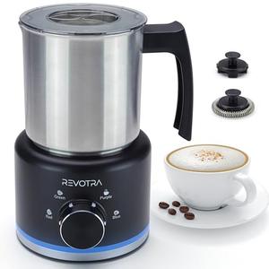 Milk Frother and Steamer, 500ml 4-in-1 Electric Foam Maker with Dial Control & LED Indicator, Hot & Cold Milk Frother, Non-Stick Stainless Steel, Silent, Easy to Clean, for Coffee