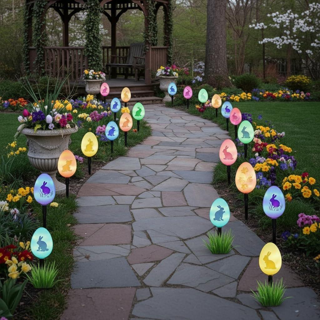 Solar Easter Egg Lights Outdoor Decorations 8 Modes Waterproof Garden Path Lights for Yard Decoration with 10 Eggs