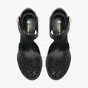 NEWBELLA Womens Mary Janes Vintage Pumps with Adjustable Ankle Strap & Embossed Cutou Design, Comfortable Flared Heels for Casual & Dressy, Size 9