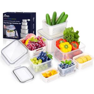 HOTEC 5-Pack Large Fruit Storage Container with Removable Colander, BPA Free Dishwasher & microwave safe Largest 4.15L