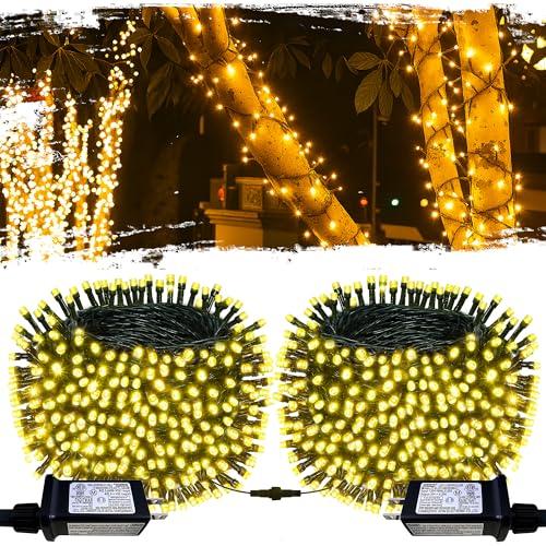 [2 Pack] Christmas Lights Outdoor, 210FT 600LED Connectable String Lights Waterproof, Twinkle Lights with 8 Modes, Christmas String Lights Indoor Green Wire for Yard Party Christmas Decorations