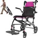 Wheelchairs for Adults Transport Chair Lightweight Foldable with Telescopic Handle, 19.4lbs Portable Folding Travel Wheel Chairs for Seniors (17" Width, Rose Red)