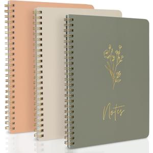 ZICOTO Aesthetic Spiral Notebook Set of 3 For Women - Cute College Ruled 8x6 Journal/Notebook with Large Pockets And Lined Pages - Perfect Supplies to Stay Organized at Work or School (Sage-Pink-Beige)