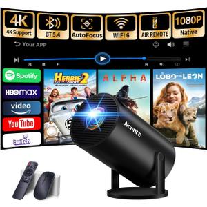 Projector 2026 UpgradedMini Projector with WiFi 6 and Bluetooth 5.2 Support 4K 1080P Auto Keystone 270 Rotatable Projector Portable Compatibile with HDMI/TV Stick/Memory Stick/Laptop-Black