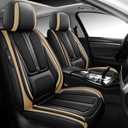 Seat Covers for Front Seat,Nappa Leather Car Seat Covers,Waterproof Universal Fit Car Seat Cushion,2 PCS Automotive Seat Protector for Most Sedans SUV Pick-Up Truck Sedans，Black&Beige