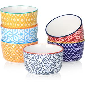 Selamica Ceramic 8 Oz Ramekins, Creme Brulee Ramekins, Oven Safe Baking Dishes/Cups for Souffle Custard Pudding, Small Bowls for Ice Cream Dip, Set of 6, Assorted Colors