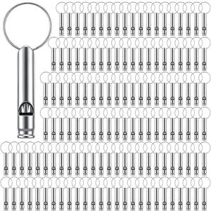 Simgoing 300 Pieces Emergency Whistle with Keychain Aluminum Survival Whistle Loud Safety for Life Saving Camping Hiking Boating Hunting Fishing Hunting Outdoors Sports Training, Silver
