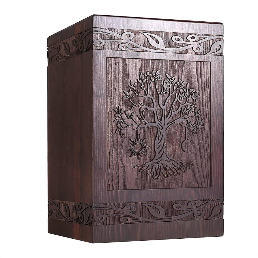 Cremation Urns for Human Ashes Adult Male or Female, Tree of Life Decorative Urns, Wooden Burial Urn Box for Men Women, Holds Up to 220 LBS