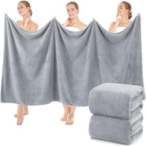 SmoothNovelty 2 Pcs Oversized Bath Towels 40 x 80 Inch, Extra Large Bath Sheets Microfiber Lightweight & Quick Dry, Jumbo Shower Towels for Adults Beach, Gym, Pool, Spa, Travel (Light Gray)