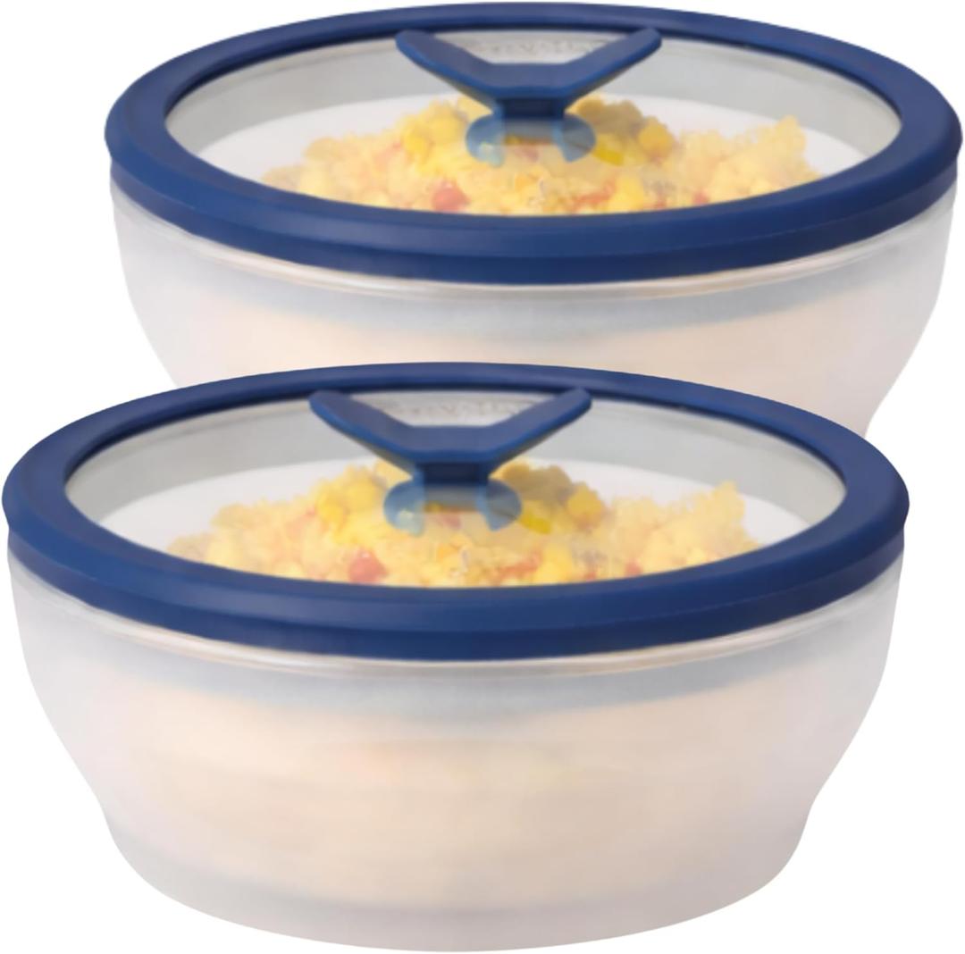 Anyday 2-Pack (2-Cup) Glass Microwave Egg Cooker - BPA Free & Plastic Free Microwave Egg Poacher - Meal Prep & Cookware | Stackable Airtight Nontoxic Storage Container with Vented Lid (Frosted)