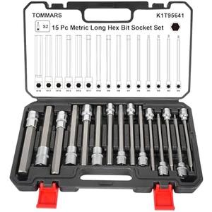 TOMMARS 15-PC Metric Long Hex Bit Socket Set, Extra Long Socket Set S2 Alloy Steel 3/8", 1/2" Drive, H2 - H19.