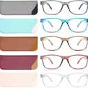 Reading Glasses Blue Light Blocking, Computer Glasses for Women Men, Fashion Square Eyeglasses 5 Pairs (A1-mix)