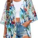 RELLECIGA Beach Cover Up for Women Swimsuit Kimono Cardigans Loose Casual Bathing Suit Coverups (Large, Leaf Print)