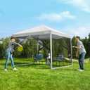 VIVOHOME 10x10ft Easy Pop-Up Canopy, Outdoor Screen Tent with Mosquito Netting, 2 Zipper Doors, and Roller Bag for Yard Camping Picnic Party Events, White