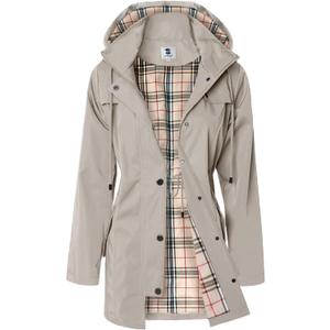 SaphiRose Women's Long Hooded Rain Jacket Outdoor Raincoat Windbreaker (Medium, Khaki)