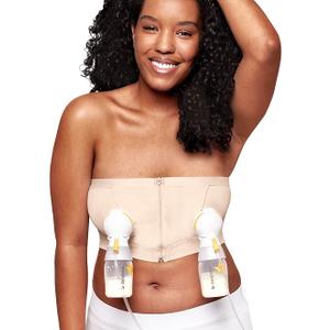 Medela Hands Free Pumping Bra, Comfortable Pumping Bustier for Breastfeeding Pumps for Women, Large, Chai