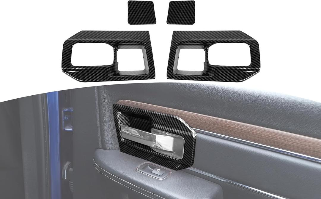 for RAM Inner Door Handle Cover Trim for RAM 1500 2011-2017 Black Carbon Fiber Interior Accessories 2pcs