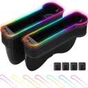 Shademax LED Car Seat Gap Filler Organizer Console Side Storage Box Between Seats with Cup Holders RGB Color Changing Storage Front Seat Gap Filler with USB Charging Car Interior Accessories (2 Pack)