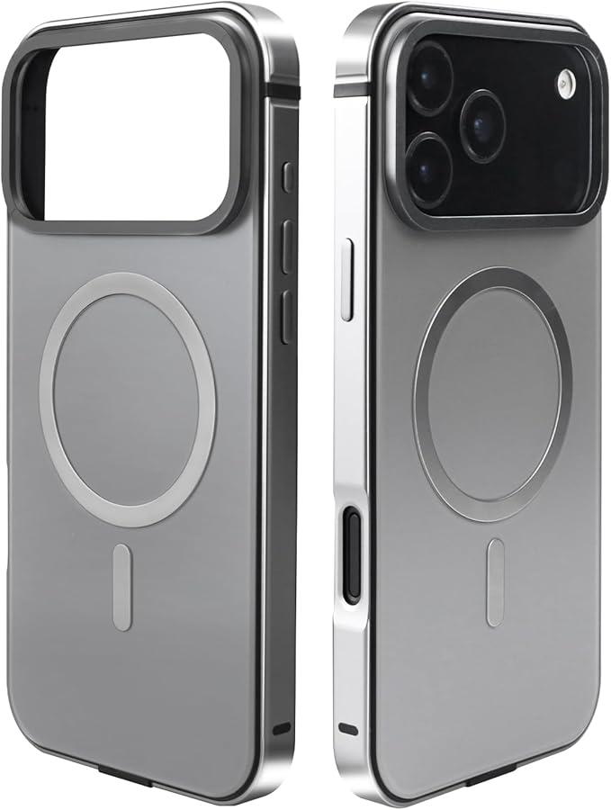 Metal Magnetic Case for iPhone 17 Pro Max [Compatible with MagSafe] Slim Aluminum Bumper Anti-Scratch Lining, Original Metal Texture Military Shockproof Cover (Gray, for iPhone17 ProMax)