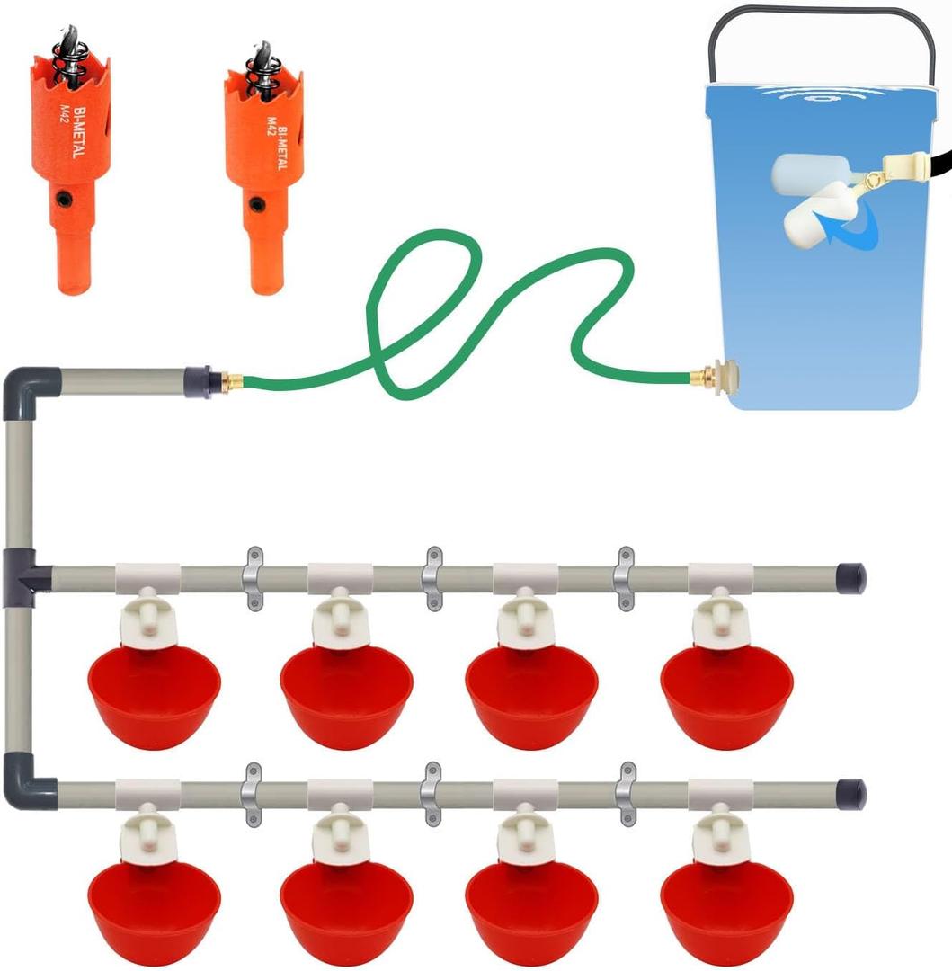 Complete Set Pipeline Automatic Chicken Watering System, 1/2" PVC Tee Fittings & PVC Pipe & Garden Hose, Chicken Water Cups, Poultry Waterer, Automatic Chicken Waterer, Chicken Nipple Waterer