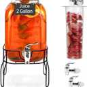 2 Gallon Drink Dispenser with 2 Press Type Spigot, Sun Tea Glass Mason Jar for Outside, Iced Lemonade Beverage Dispenser with Fruit Infuser, Large Water Juice Jug, Punch Dispenser for Parties