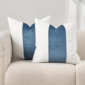 EVERGRACE x Kinsey Walsh Signature Velvet Panel Cotton Pillow Covers Set of 2, Decorative Pillow Covers 20"x20" for Couch, Square Cushion Cases for Sofa Bedroom Living Room, Blue Topaz (20" x 20" (Pack of 2))