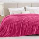 BEDELITE Blankets Queen Size for Bed, 300GSM Soft & Warm Fleece Blanket, Decorative and Giftable Striped Hot Pink Blankets for Women, Men, 90"x90"