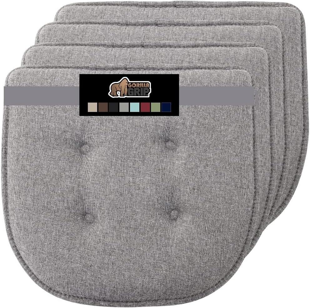 GORILLA GRIP Slip Resistant Tufted Chair Cushions, No Ties Required, Memory Foam Pads for Dining Room Kitchen Table, Office, Rocking Chairs, Plush Seat Cushion Pad, Home Decor, Set of 4, 16x17, Gray
