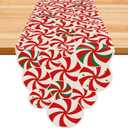 Christmas Table Runner Candy Cane Swirl Lollipops Red Table Decoration for Home Seasonal Winter Xmas Holiday Indoor Kitchen Dining Decor 13x90 Inch