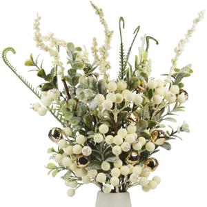 Tinsow 5 Pcs Artificial Berry Stems for Flower Arrangement Christmas White Holly Berry with Eucalyptus Branches for Wedding Bouquet Holiday Home Decor and Crafts (White, 5)