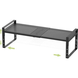 Expandable Stackable Aadjustable Shoe Rack Pantry Shelf for Kitchen Cabinets Counter Shelves Countertop Cupboard Storage Solution,Sturdy Heavy-Duty Metal Construction(1Pack/Black/Large) (LARGE:10.2"D x 16.5"W x 7.8"H)